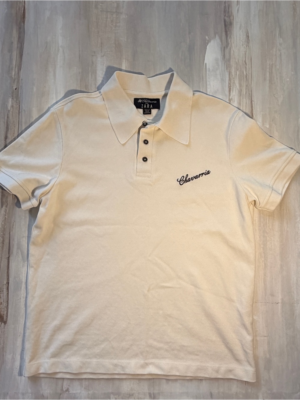 Zara x Willy Chavarria Cream Knit Script Logo Polo Shirt Medium EUC